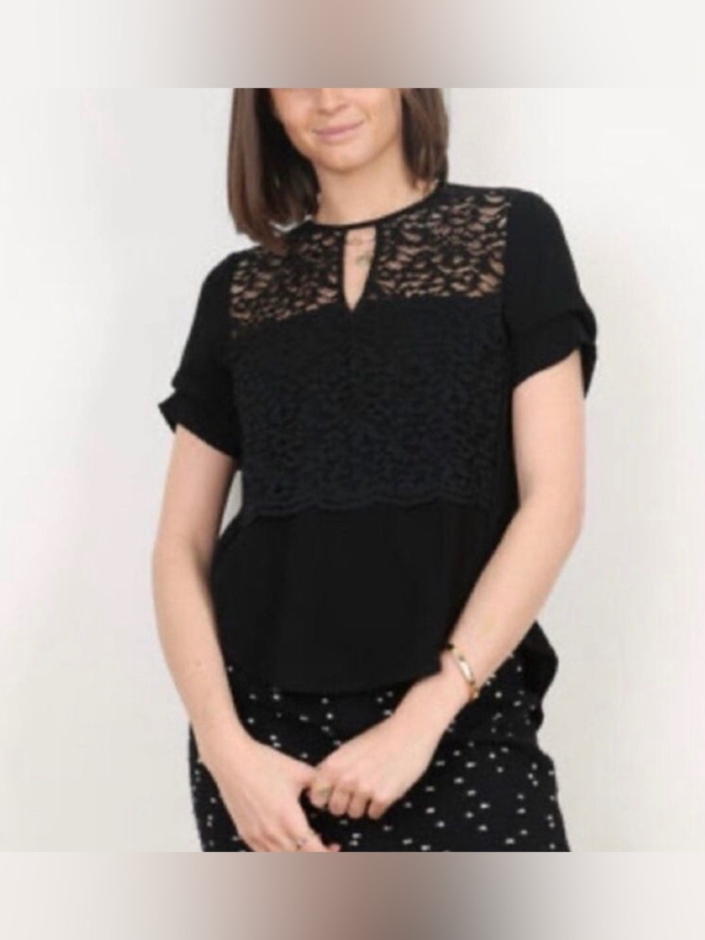 104.Whistles Black Lace Relaxed Blouse